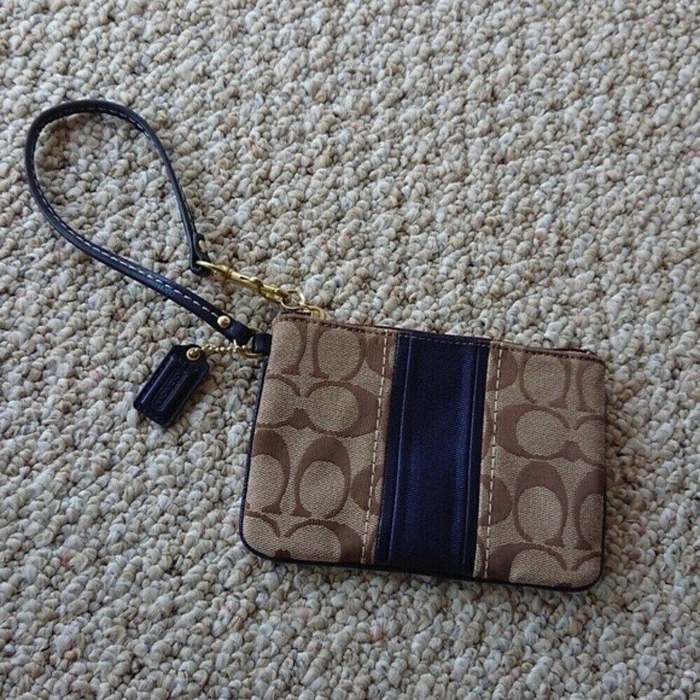 Coach navy blue stripe Signature Wristlet